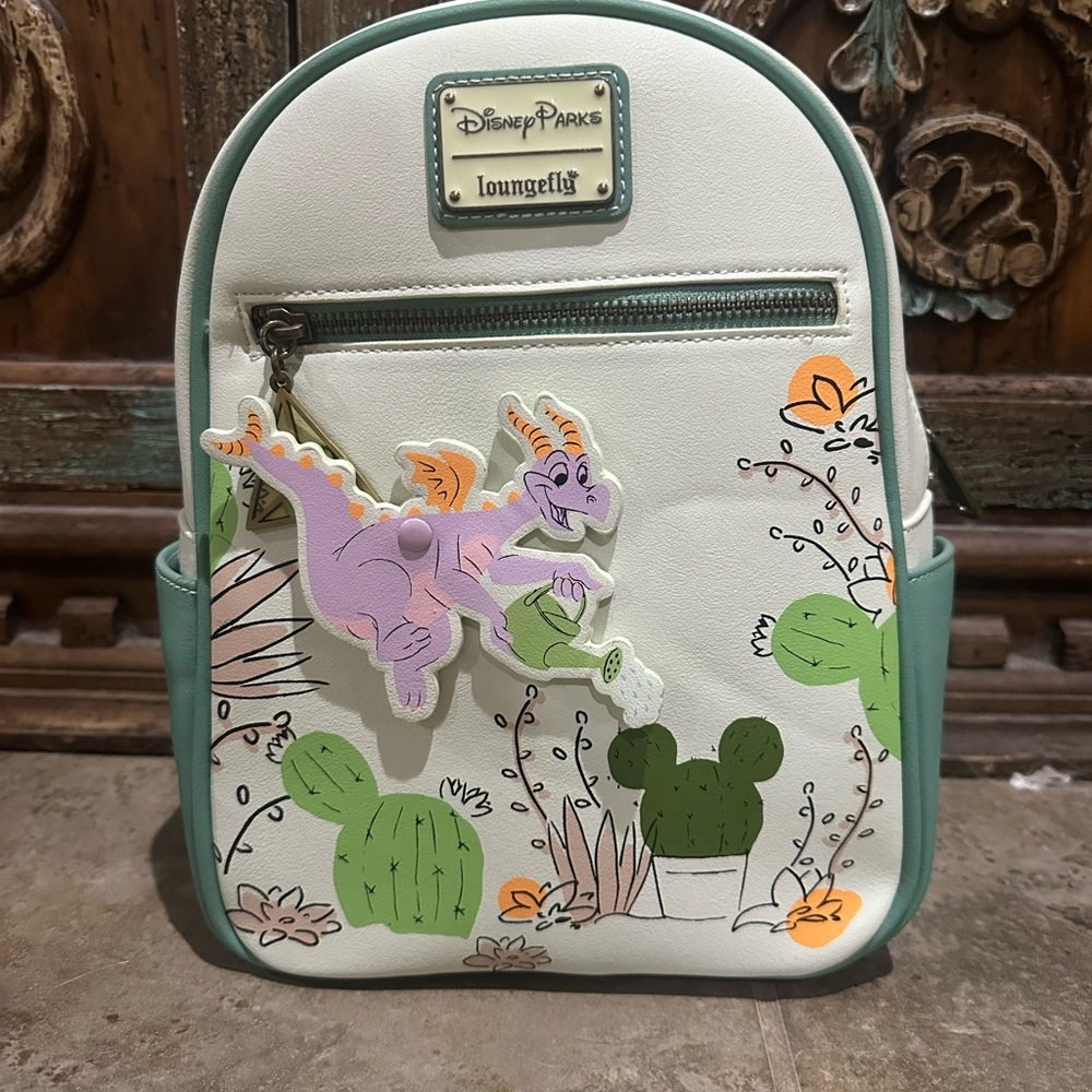 Loungefly Disney Parks White Green Purple Cactus Dragon Mini Backpack